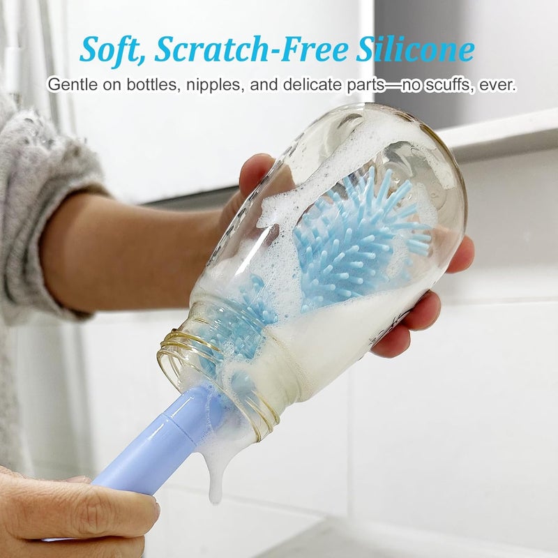 Detsuk Blue Travel Bottle Cleaner Kit with Drying Rack – 6-in-1 Baby Bottle Washer & Silicone Brush Set for Pump Parts, Nipples & Straws – Portable Baby Travel Essential in Compact Case - Image 4
